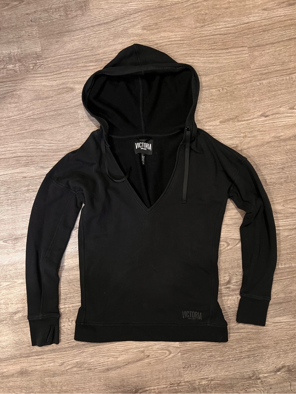 Victoria Secret Sport Black Hooded V-Neck Sweatshirt